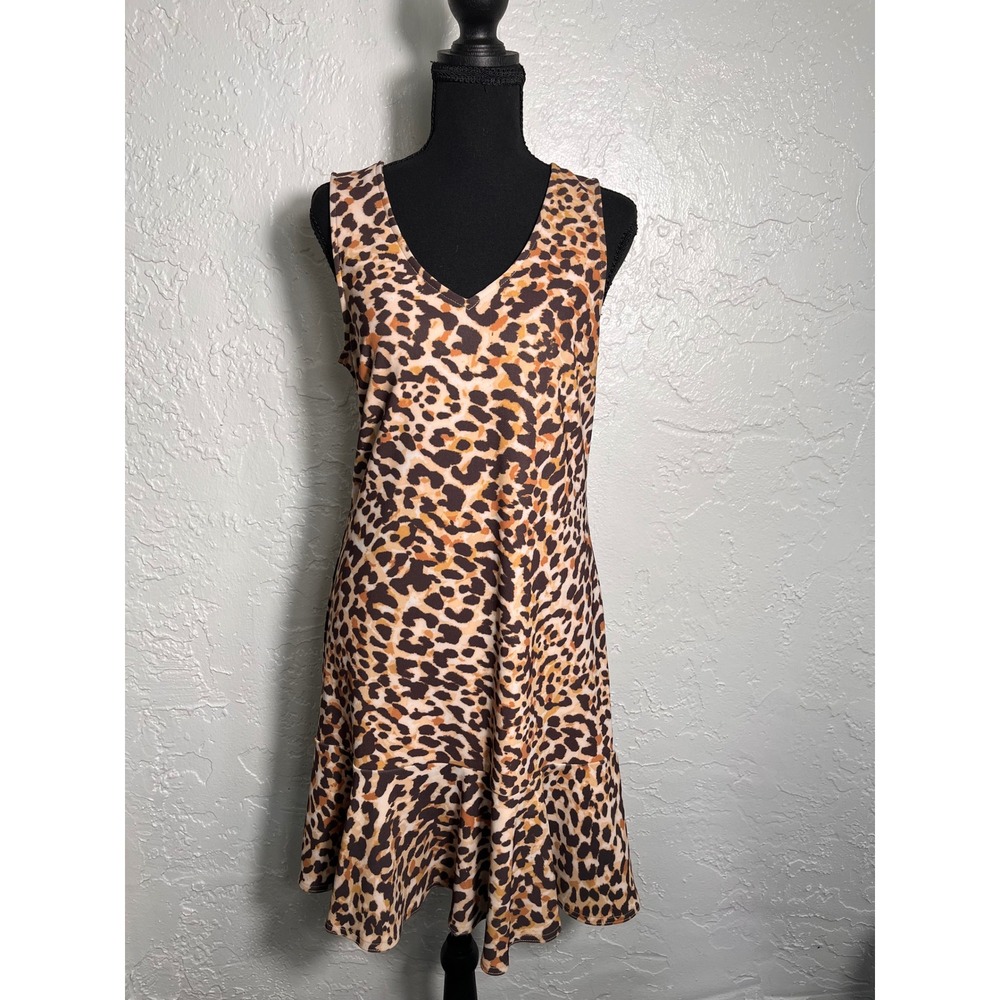 Boston Proper Leopard Print Sleeveless Swing Dress V-Neck Stretch Size Small
